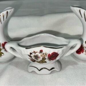 Vintage Floral White Ceramic 3 Piece Vase Set